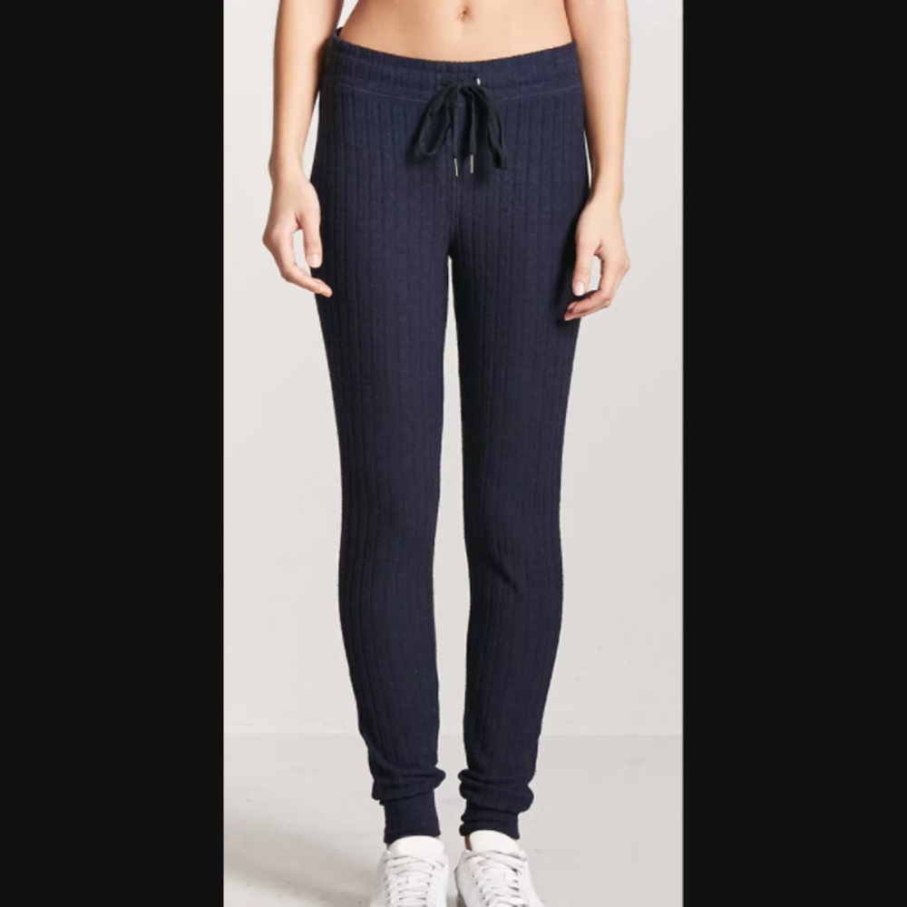 Navy Ribbed Knit Joggers